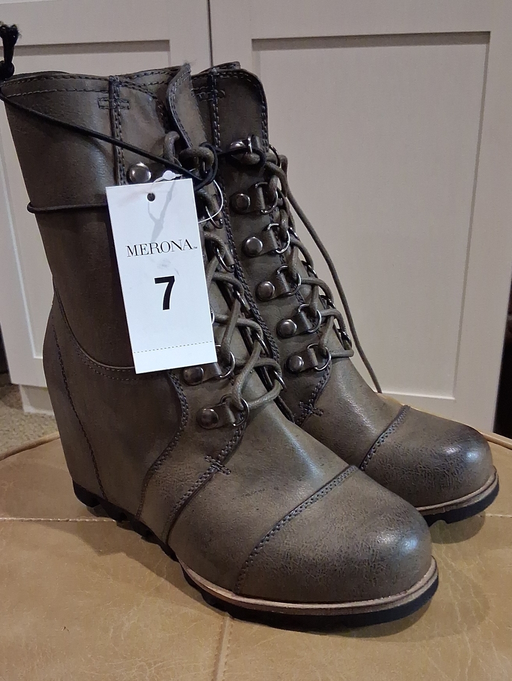 Merona GREY Lace-Up Wedge Ankle Boots - Women's